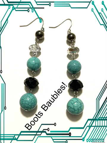 Turquoise black and crystal beaded earrings