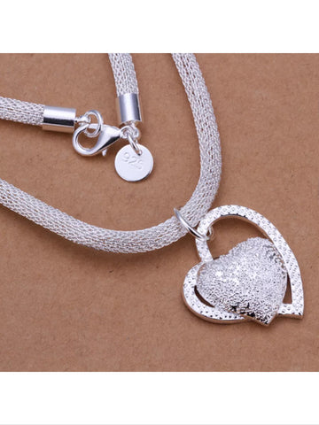 Silver  plated  mesh heart necklace