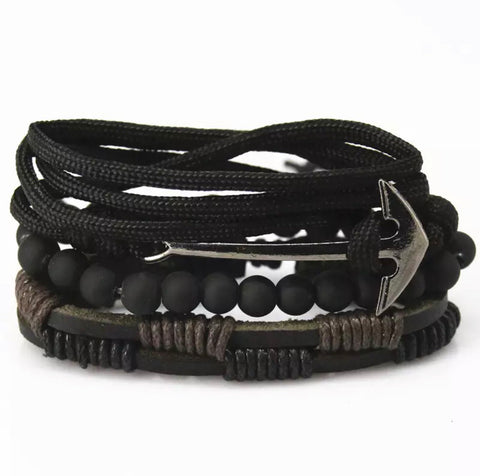 Leather men’s anchor bracelet set.