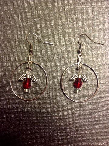 Red angel hoop earrings