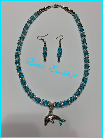 Ocean waves crystal  dolphin jewelry set