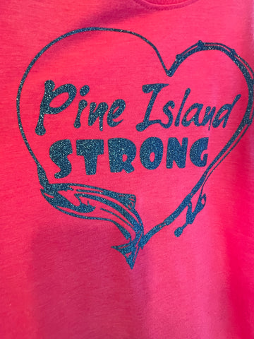 Pine Island Strong ladies tank with blue glitter