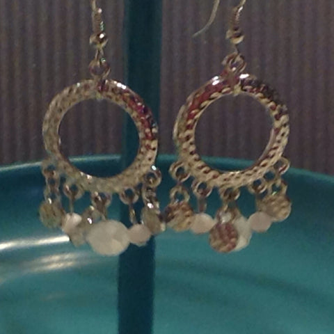 Silvertone  and white circle beaded earrings