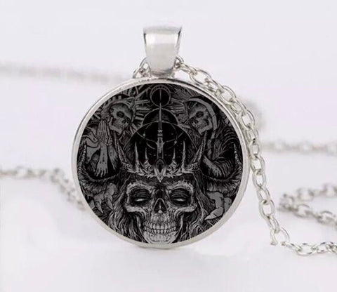 Skull glass cabochon necklace