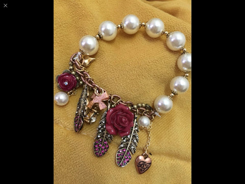 Rose and feather stretch bracelet