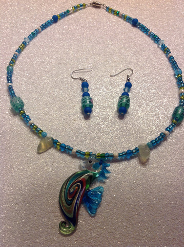 Seahorse necklace with matching earrings