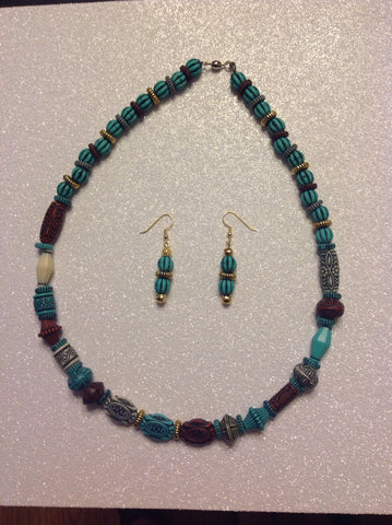 Multi color large bead necklace and earrings