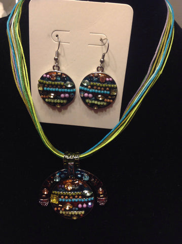 Multicolor rhinestone necklace and earrings