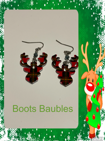 Plaid reindeer beaded earrings