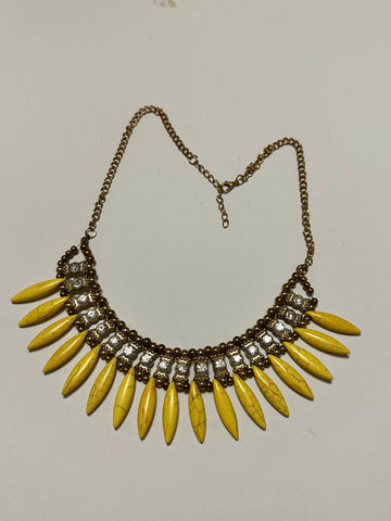 Yellow rhinestone fringe necklace