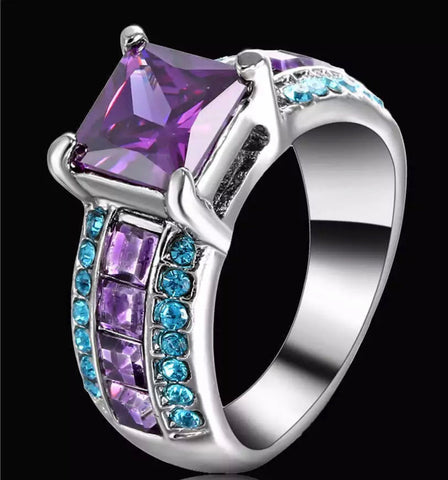 Purple princess cut ring