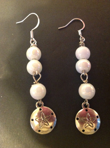 Handmade White acrylic pearl sanddollar earrings