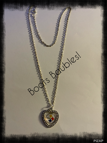 Pittsburgh Steelers rhinestone heart necklace