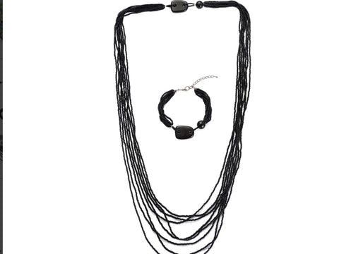 Lariat style necklace and bracelet in black