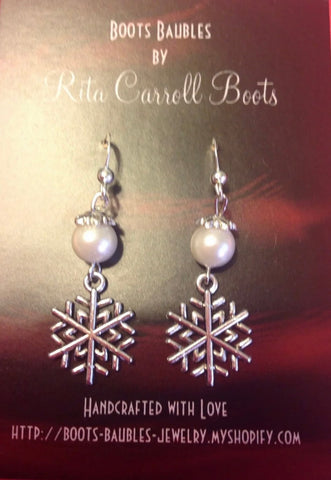 Pearl and snowflake earrings
