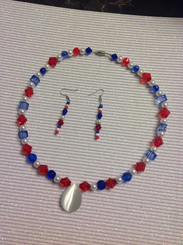 Red white and blue necklace and earrings