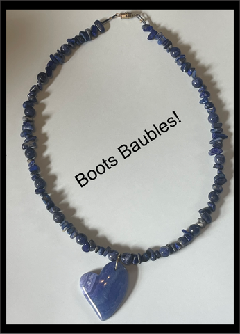 Blue lace agate heart pendant necklace