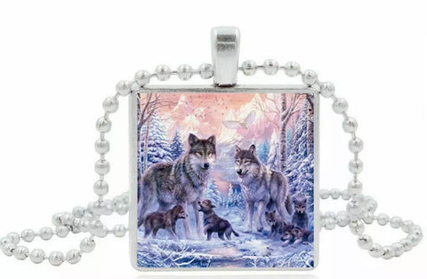 Wolf cabochon necklace
