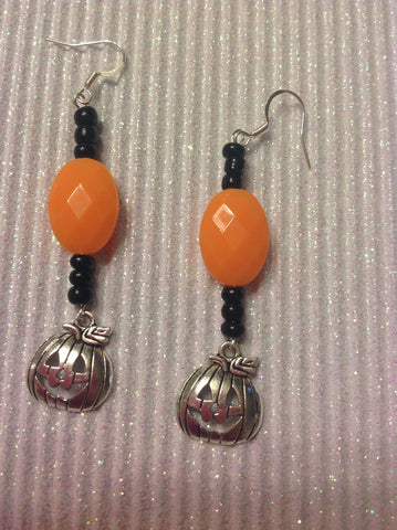 Orange, black, and silver pumpkin earrings