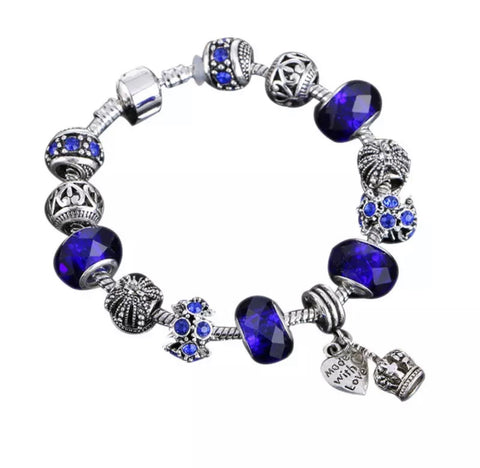 Royal blue crown European style bracelet