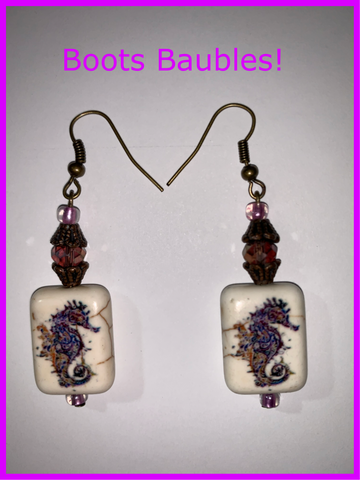 Purple seahorse earrings