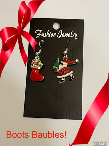 Asymmetrical Santa and stocking earrings