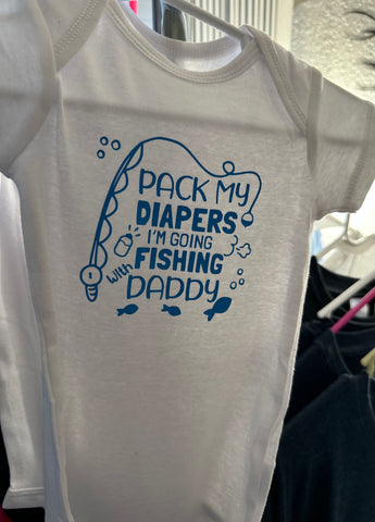 Pack my diapers I’m going fishing with daddy blue onesie