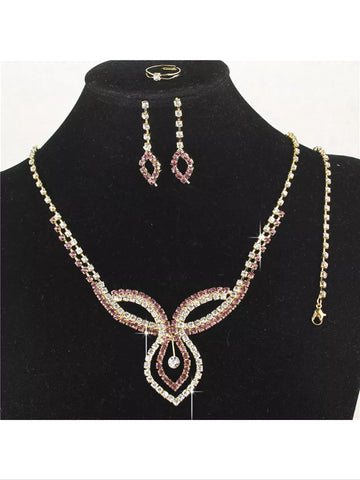 Purple rhinestone necklace sets