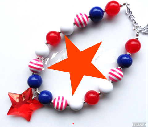 Red white and blue bubblegum beaded star necklace