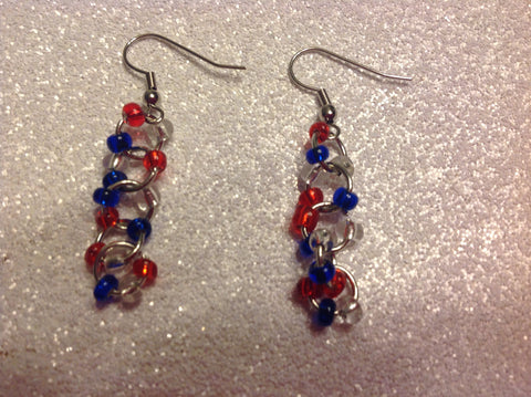 Red, white and blue dangle earrings