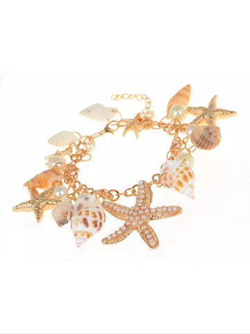 Nautical starfish seashell goldtone bracelet