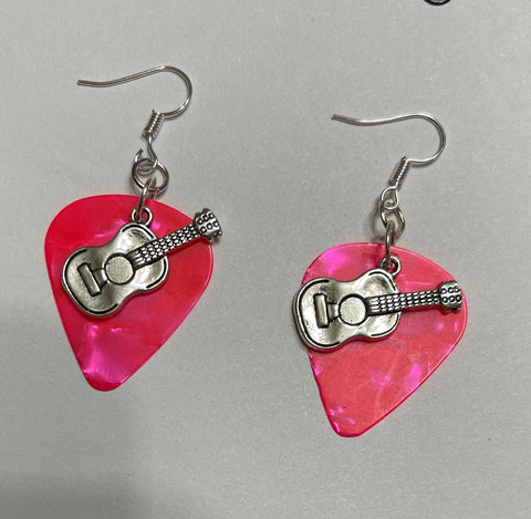 Guitar pick with guitar charm earrings