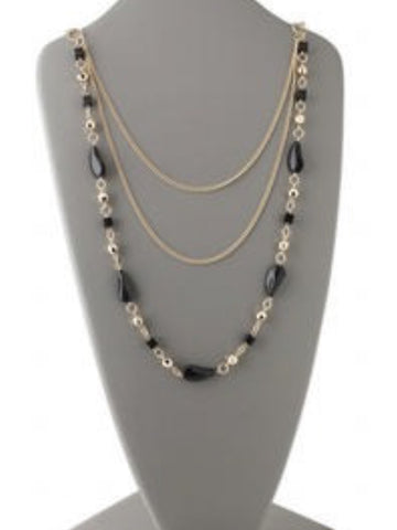 Three strand black bead and gold tone necklace!