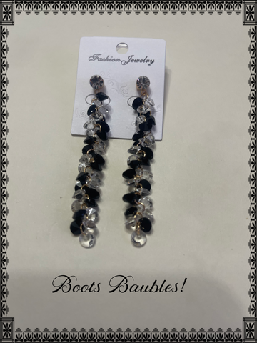 Black and clear crystal drop dangle earrings