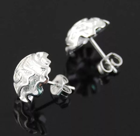 Silver Plated 3D rose post earrings