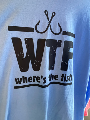 Wtf where’s the fish men’s t shirt in light blue