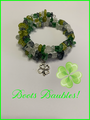 Irish green glass chip memory wrap bracelet