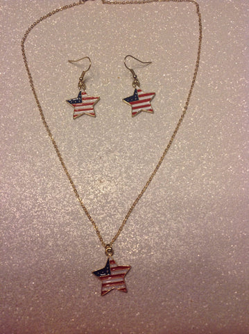 Flag star necklace with matching earrings.