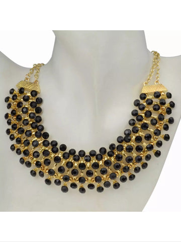 Black rhinestone bib style necklace