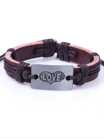 Brown leather love bracelet