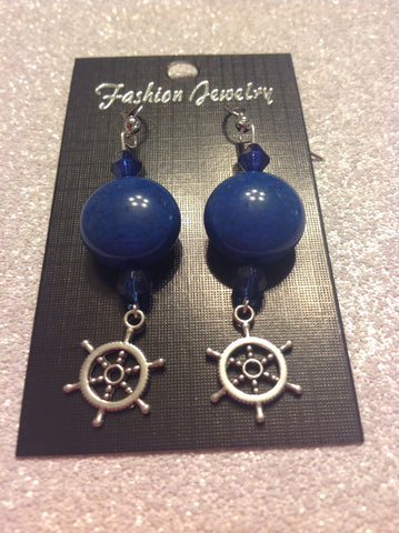 Blue ships wheel earrings
