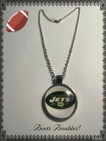NY Jets football glass cabochon necklace