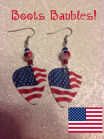 Fourth of July Guitar Pic earrings