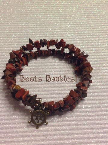 Ships wheel jasper stone bracelet