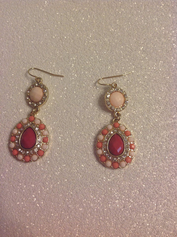 Peach and pink rhinestone earrings