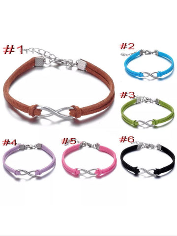 Leather infinity charm bracelets