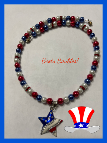 Red white and blue star pearl necklace