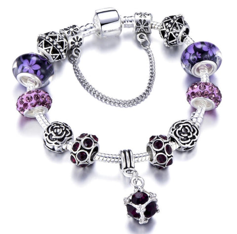 Purple cube European style bracelet