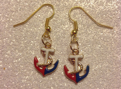 Red white and blue anchor earrings