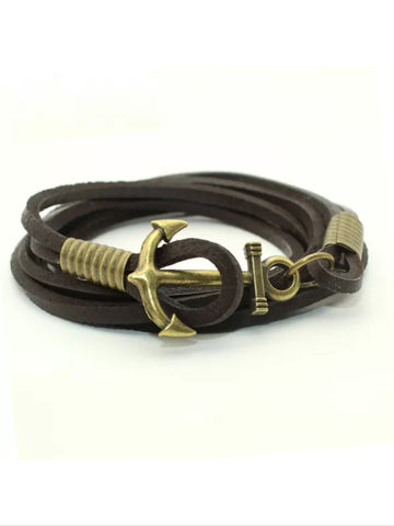 Leather anchor charm bracelet